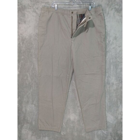 LL Bean Pants Mens Large Gray Chino Flannel Lined Flat Front Elastic Waist Warm - Picture 1 of 7
